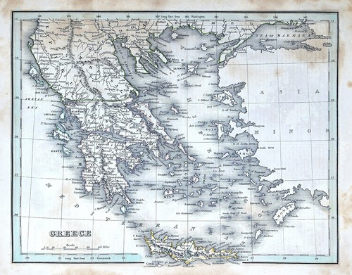 1835 bradford map greece crete - bradford,